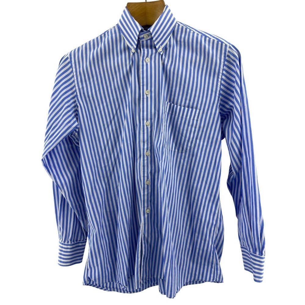 Maus & Hoffman Mens Blue White Striped Egyptian Cotton Button Down Shirt Large - Picture 2 of 10